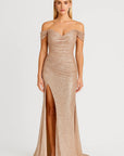 Robe de Soirée Femme à Paillettes – Épaules Dénudées et Fente Haute