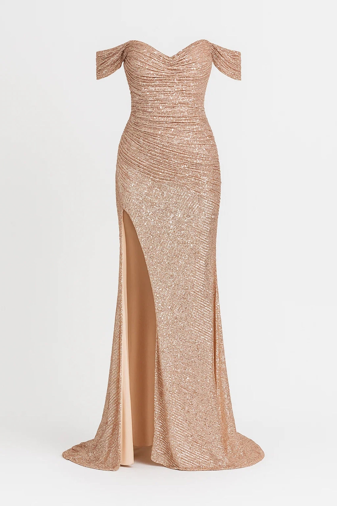 Robe de Soirée Femme à Paillettes – Épaules Dénudées et Fente Haute
