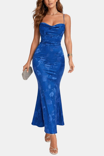 Robe Maxi Femme Dos Nu – Bretelles Fines et Col Drapé