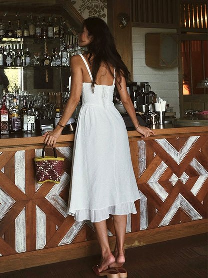 Robe Midi Femme Charlie – Élégante Robe Cami avec Ourlet à Volants & Coupe Élancée