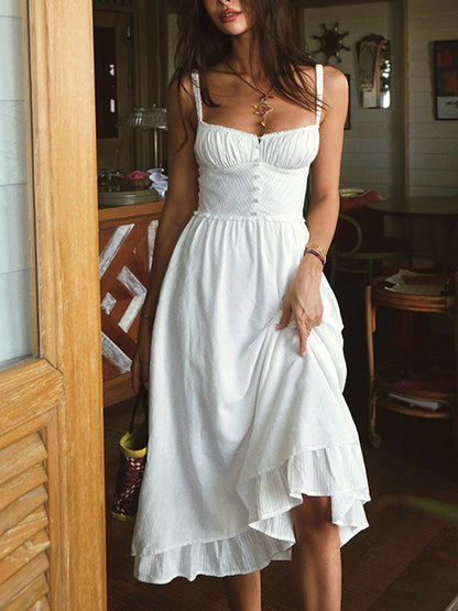 Robe Midi Femme Charlie – Élégante Robe Cami avec Ourlet à Volants & Coupe Élancée