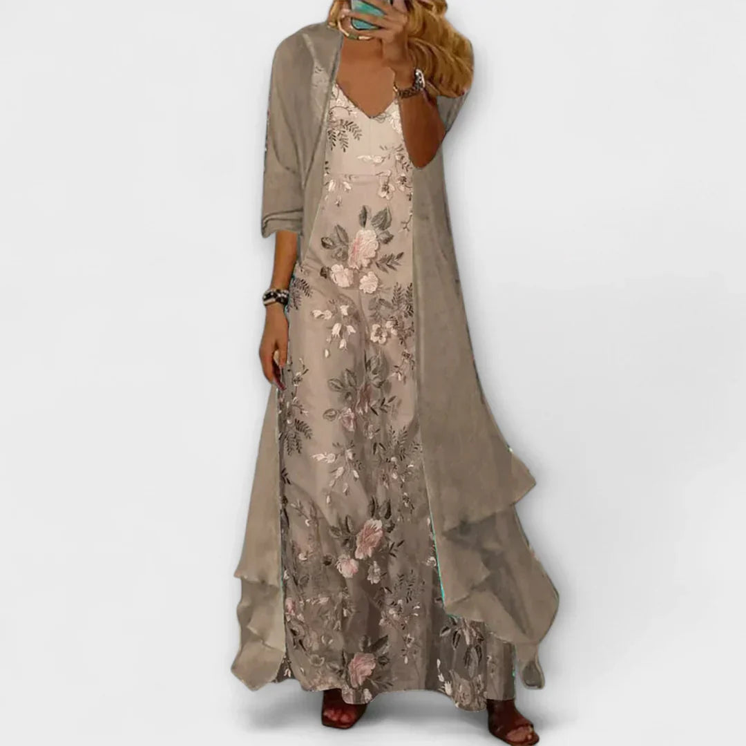 Beatrice | Ensemble robe maxi fleurie à col en V pour femme
