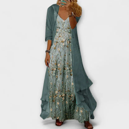 Beatrice | Ensemble robe maxi fleurie à col en V pour femme