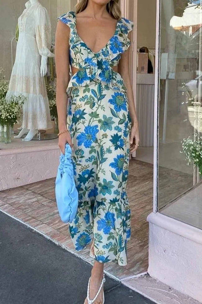Bethany | Robe maxi élégante à volants et imprimé floral pour femme