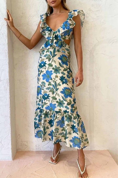 Bethany | Robe maxi élégante à volants et imprimé floral pour femme