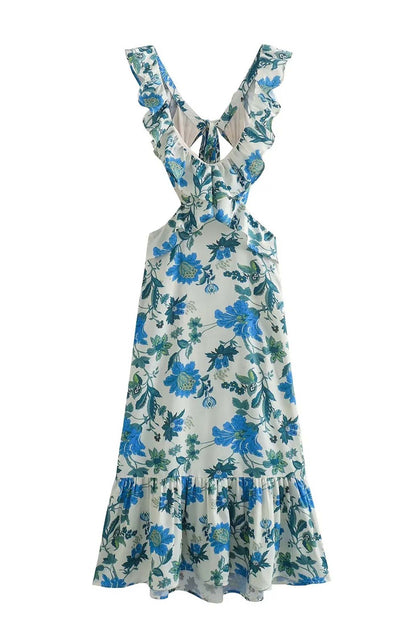 Bethany | Robe maxi élégante à volants et imprimé floral pour femme