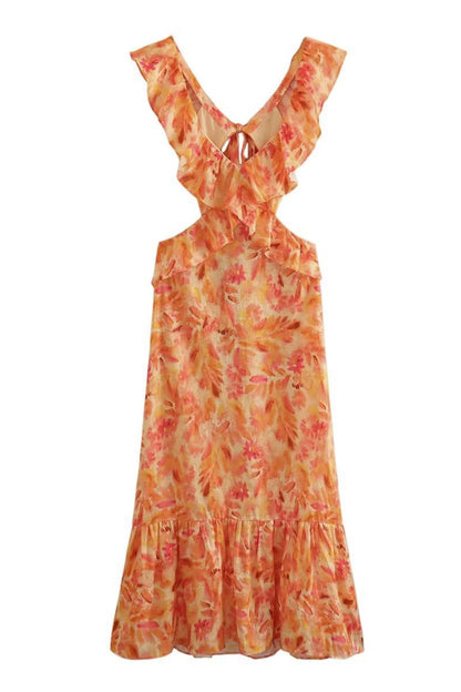 Bethany | Robe maxi élégante à volants et imprimé floral pour femme