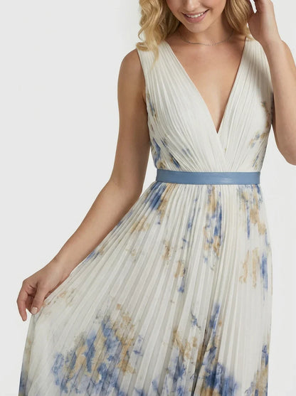 Betty | Robe longue sans manches à col en V pour femme avec imprimé