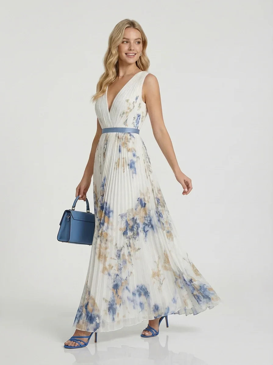 Betty | Robe longue sans manches à col en V pour femme avec imprimé