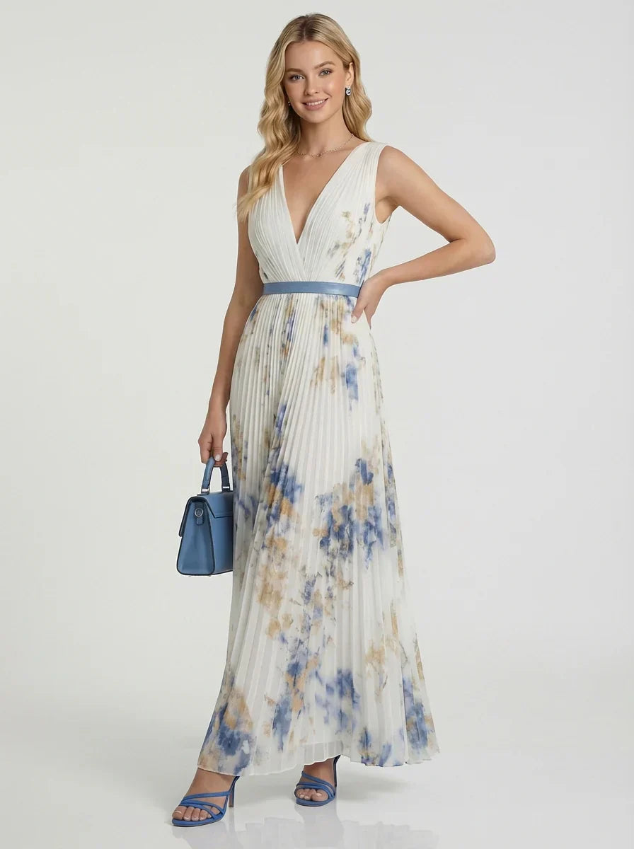 Betty | Robe longue sans manches à col en V pour femme avec imprimé