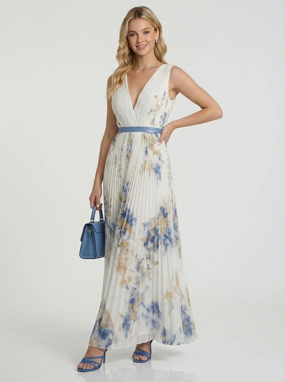 Betty | Robe longue sans manches à col en V pour femme avec imprimé