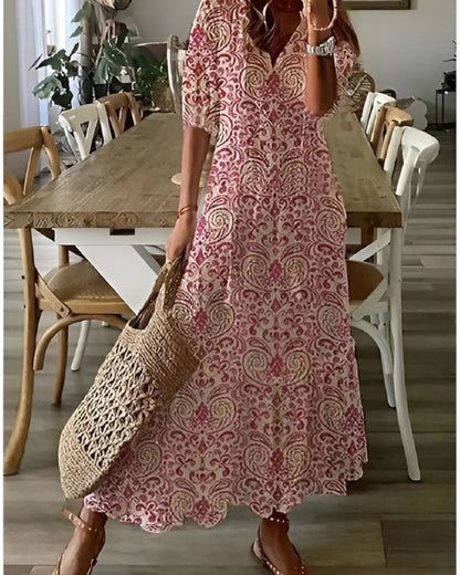 Bianca | Robe maxi bohème imprimée à col en V pour femme