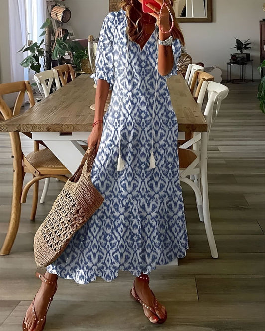 Bianca | Robe maxi bohème imprimée à col en V pour femme