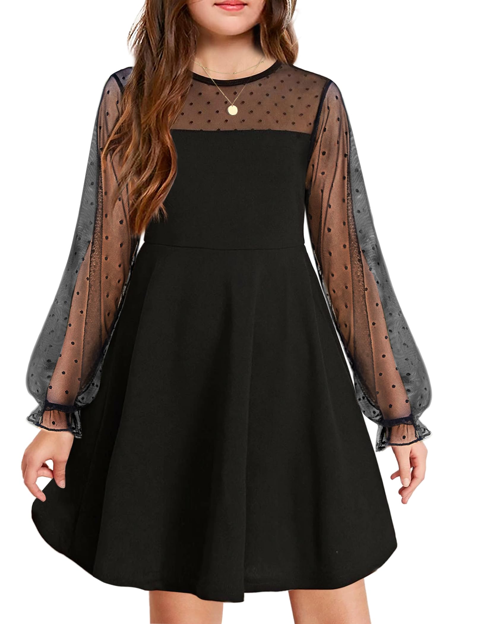 Robe Midi Femme en tissu léger, manches longues, coupe fluide – Menvelo