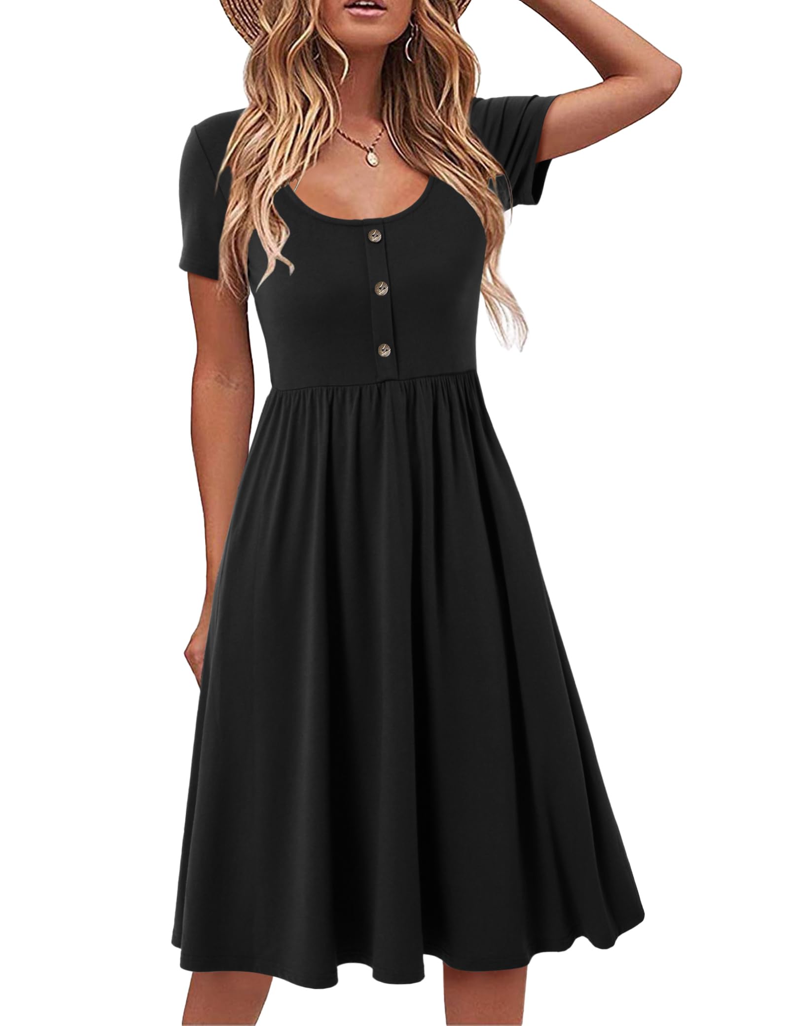 Robe Midi Femme en stretch, col rond, coupe fluide – Menvelo