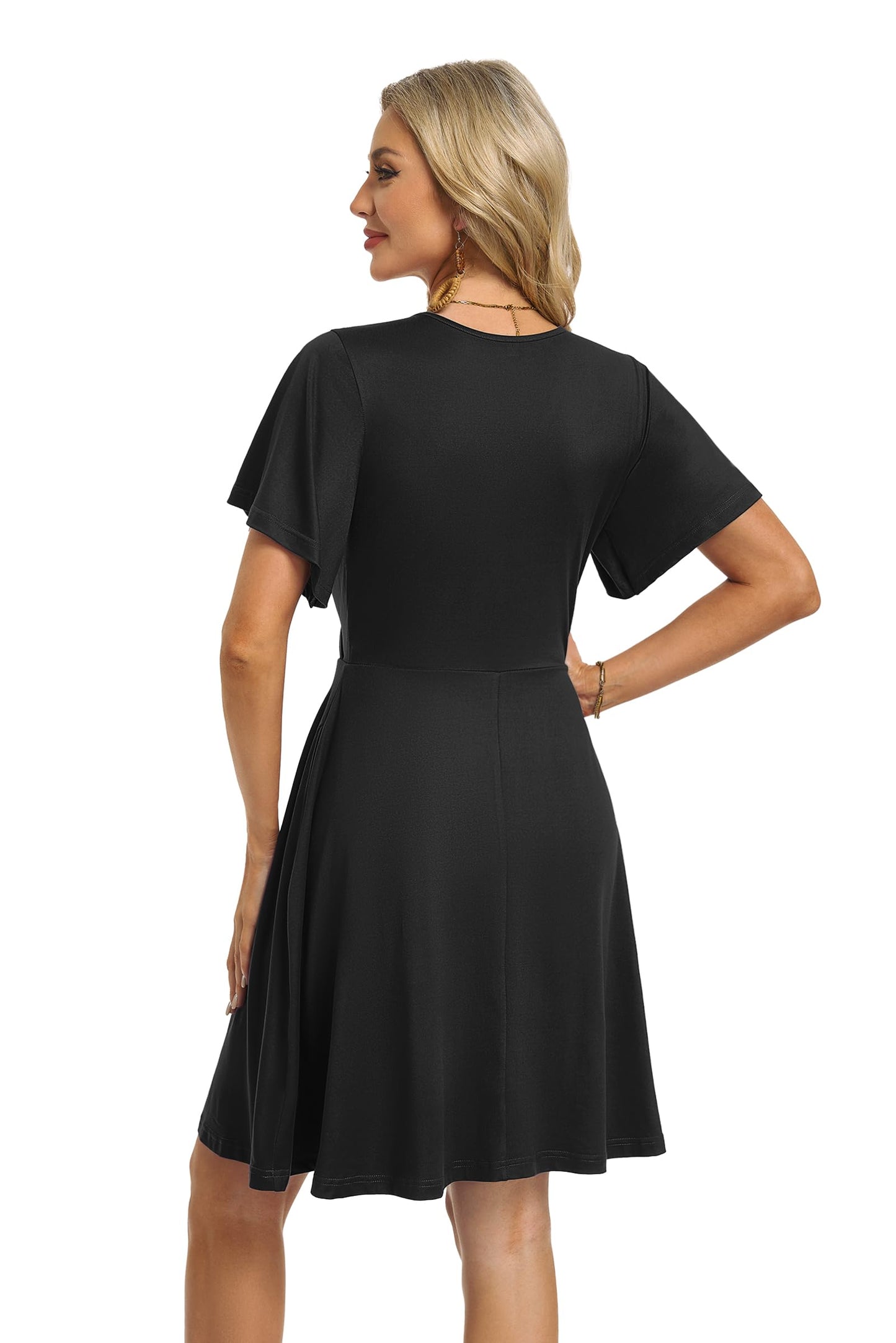 Robe Mini Femme en tissu léger, col V, coupe fluide – Menvelo