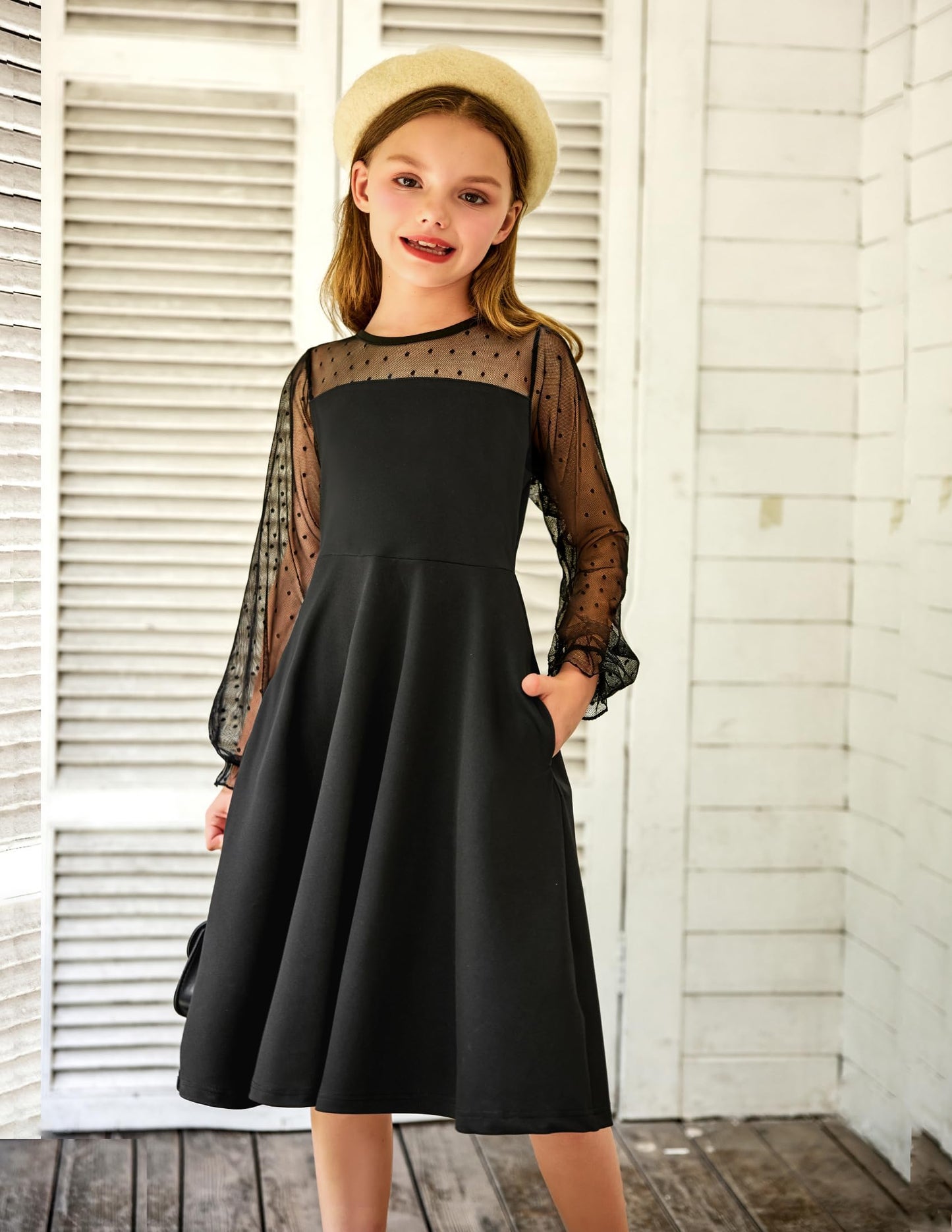 Robe Midi Femme en tissu léger, manches longues, coupe fluide – Menvelo