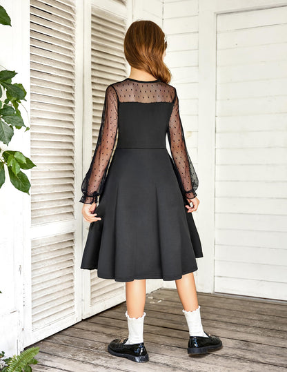 Robe Midi Femme en tissu léger, manches longues, coupe fluide – Menvelo