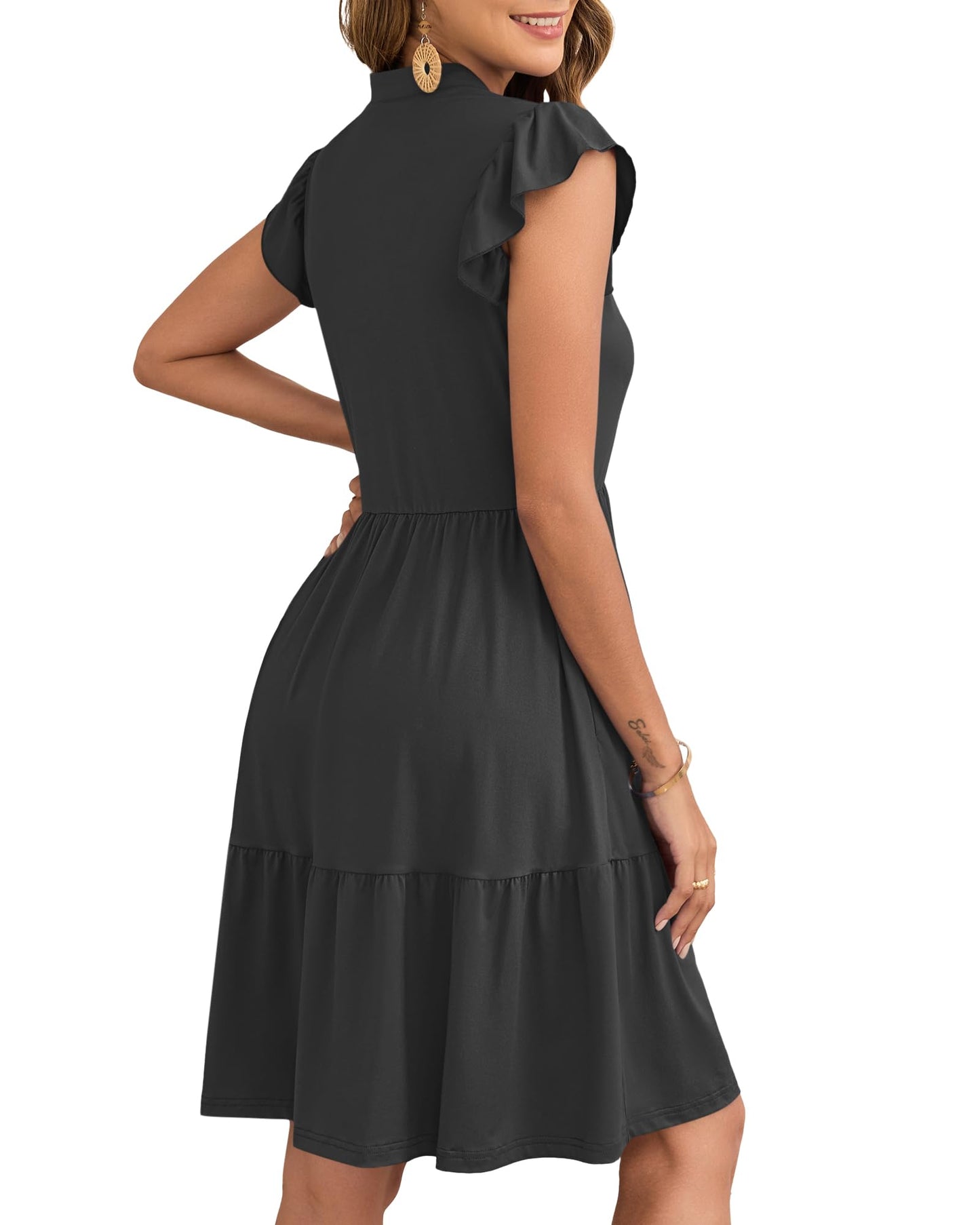 Robe Midi Femme en stretch, col V, coupe fluide – Menvelo