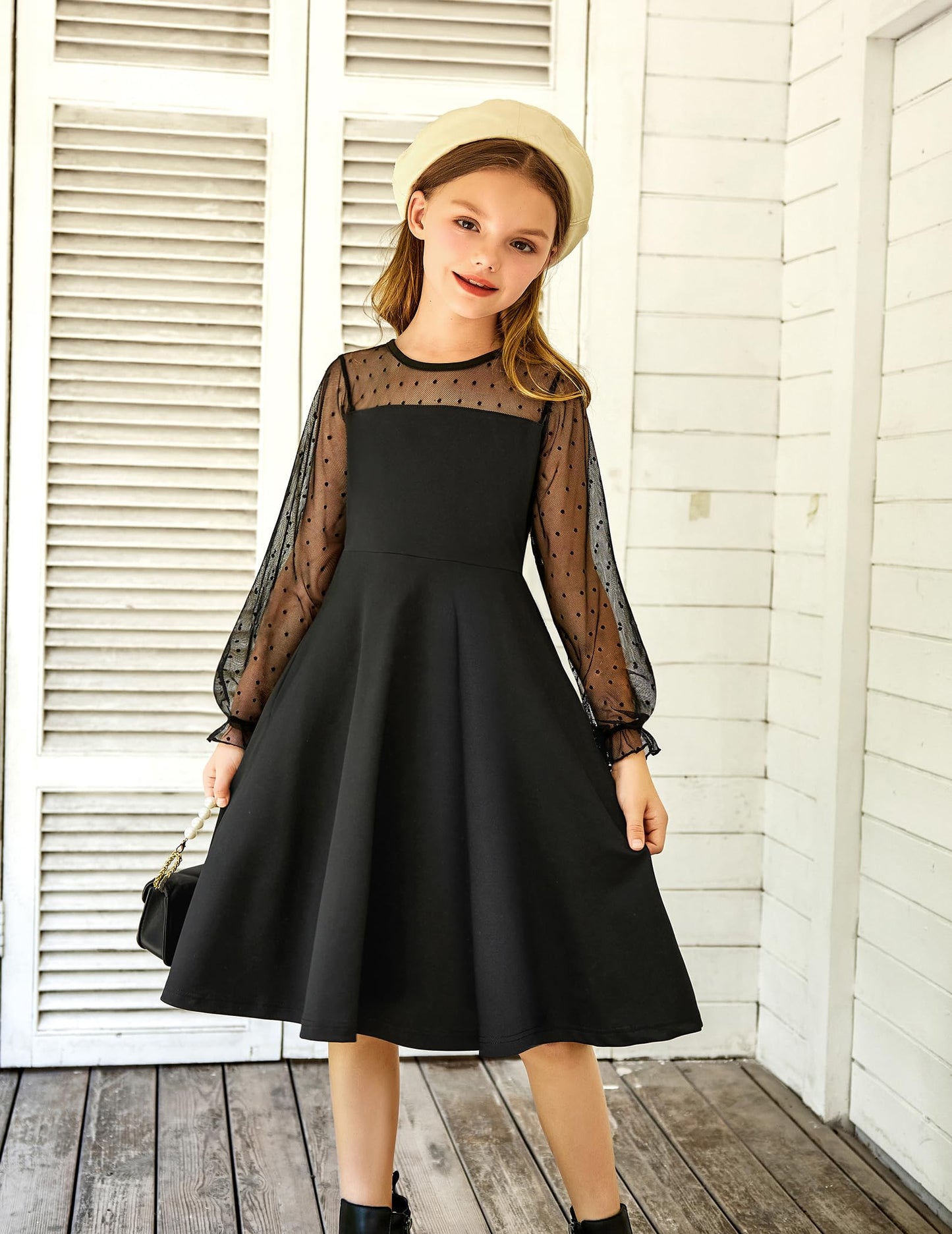 Robe Midi Femme en tissu léger, manches longues, coupe fluide – Menvelo