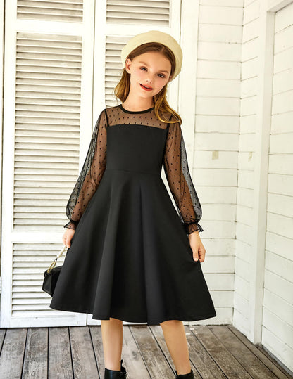 Robe Midi Femme en tissu léger, manches longues, coupe fluide – Menvelo