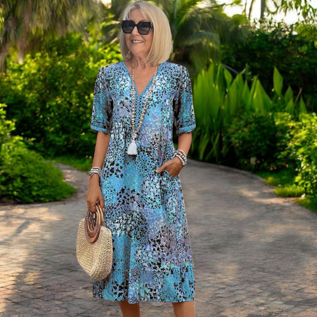 Robe midi femme légère – col V coupe décontractée