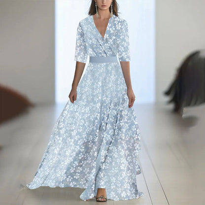 Robe Maxi Fleurie Femme – Col V Taille Ajustée