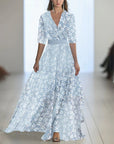 Robe Maxi Fleurie Femme – Col V Taille Ajustée
