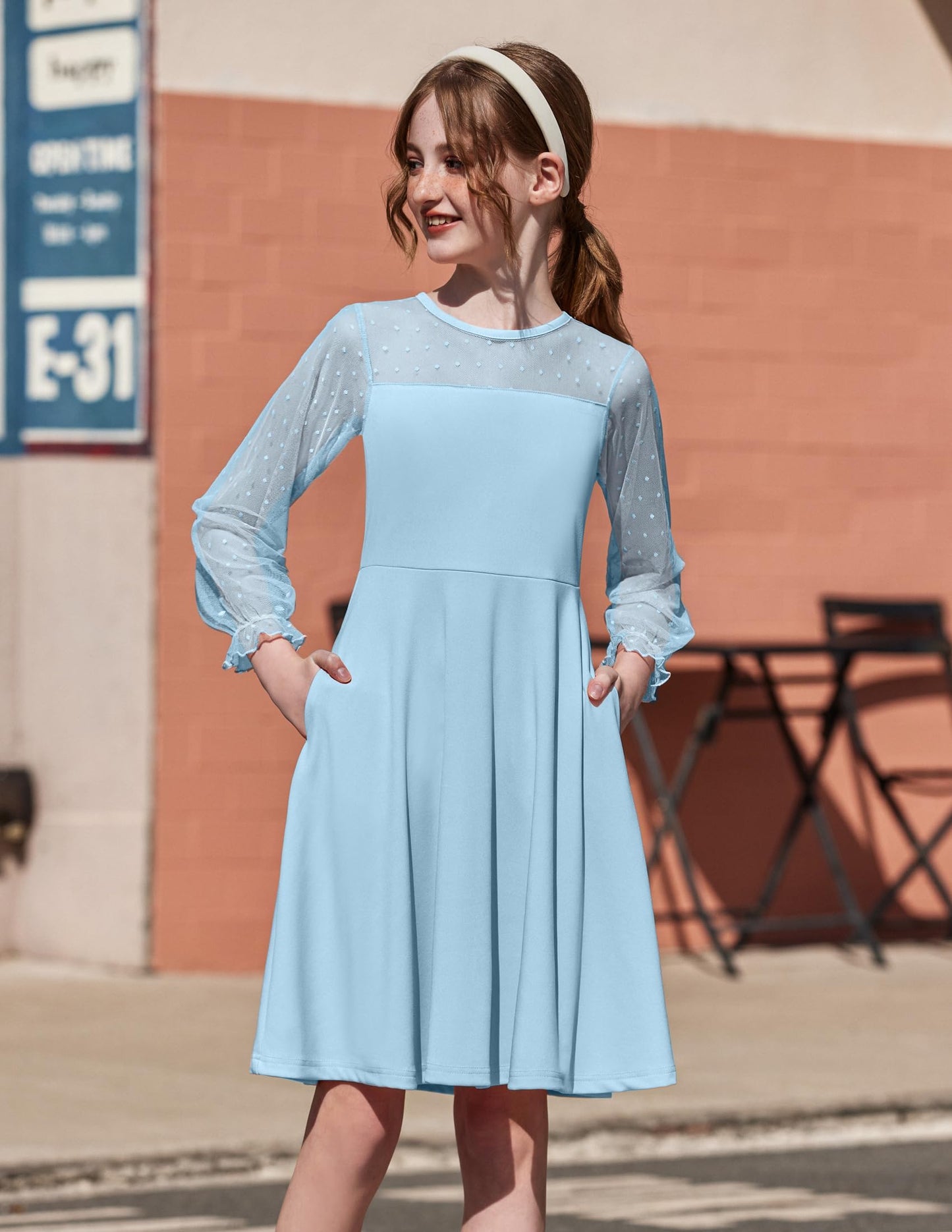 Robe Midi Femme en tissu léger, manches longues, coupe fluide – Menvelo