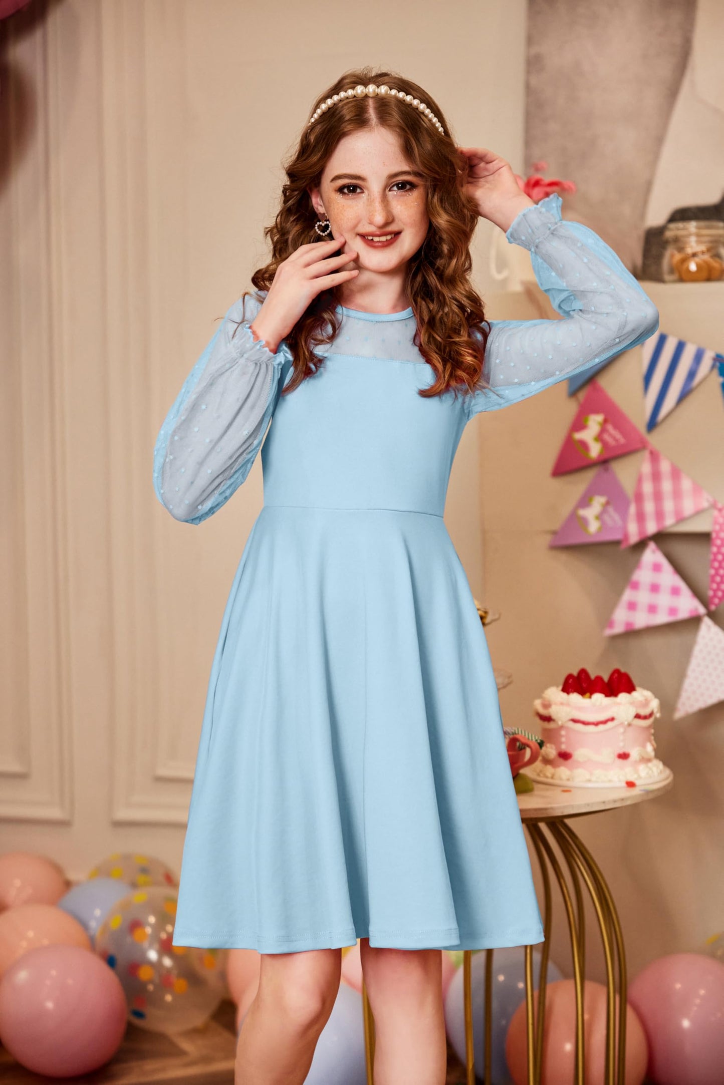 Robe Midi Femme en tissu léger, manches longues, coupe fluide – Menvelo