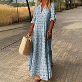 Robe Longue Femme Bohème Col V – Coupe Ample Manches Mi-Longues Légère