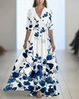 Robe Maxi Fleurie Femme – Col V Taille Ajustée