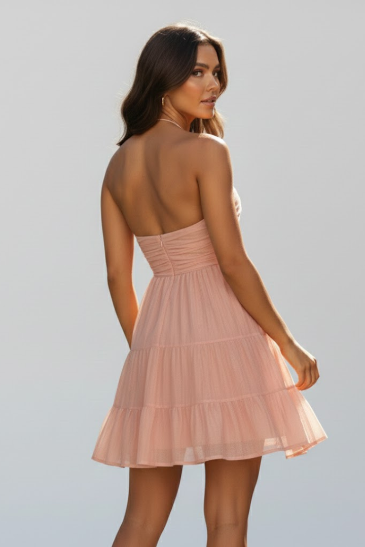 Robe Mini Femme en tissu léger, col V, coupe fluide – Menvelo