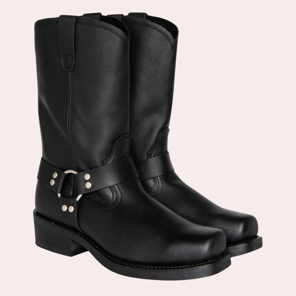 Bottes Western Homme Marius en Cuir à Boucle et Talon Bas