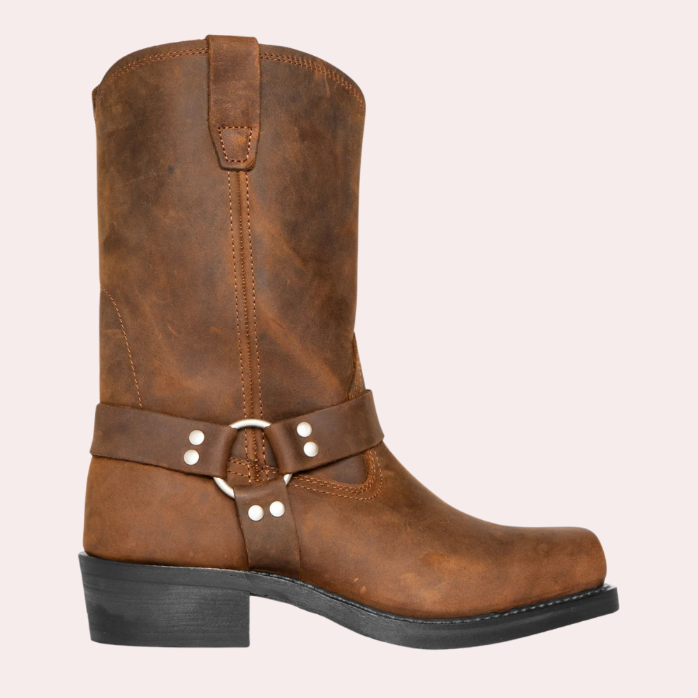 Bottes Western Homme Marius en Cuir à Boucle et Talon Bas
