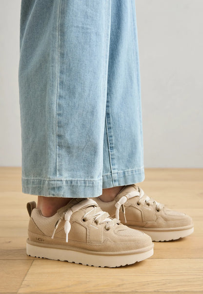 UGG Lowmel Lo Mustard Seed baskets homme et femme en daim et textile recyclé moutarde, vue de dessus