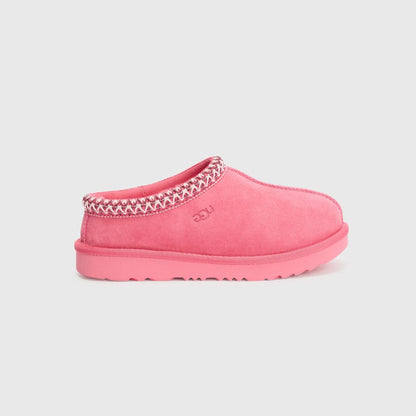 UGG Tasman II Pink Bloom chaussons femme en daim et peau de mouton rose poudré, vue de profil