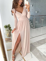 Eunice Robe de Soirée Femme – Élégante Robe Longue avec Décolleté en V, Détails Découpés & Fente Latérale pour Cérémonie