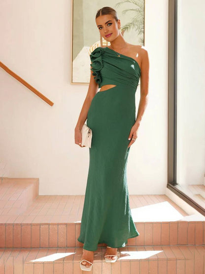 Shamine Robe de Soirée Femme – Longue Robe Asymétrique à Une Épaule avec Découpes Élégantes et Sans Manches