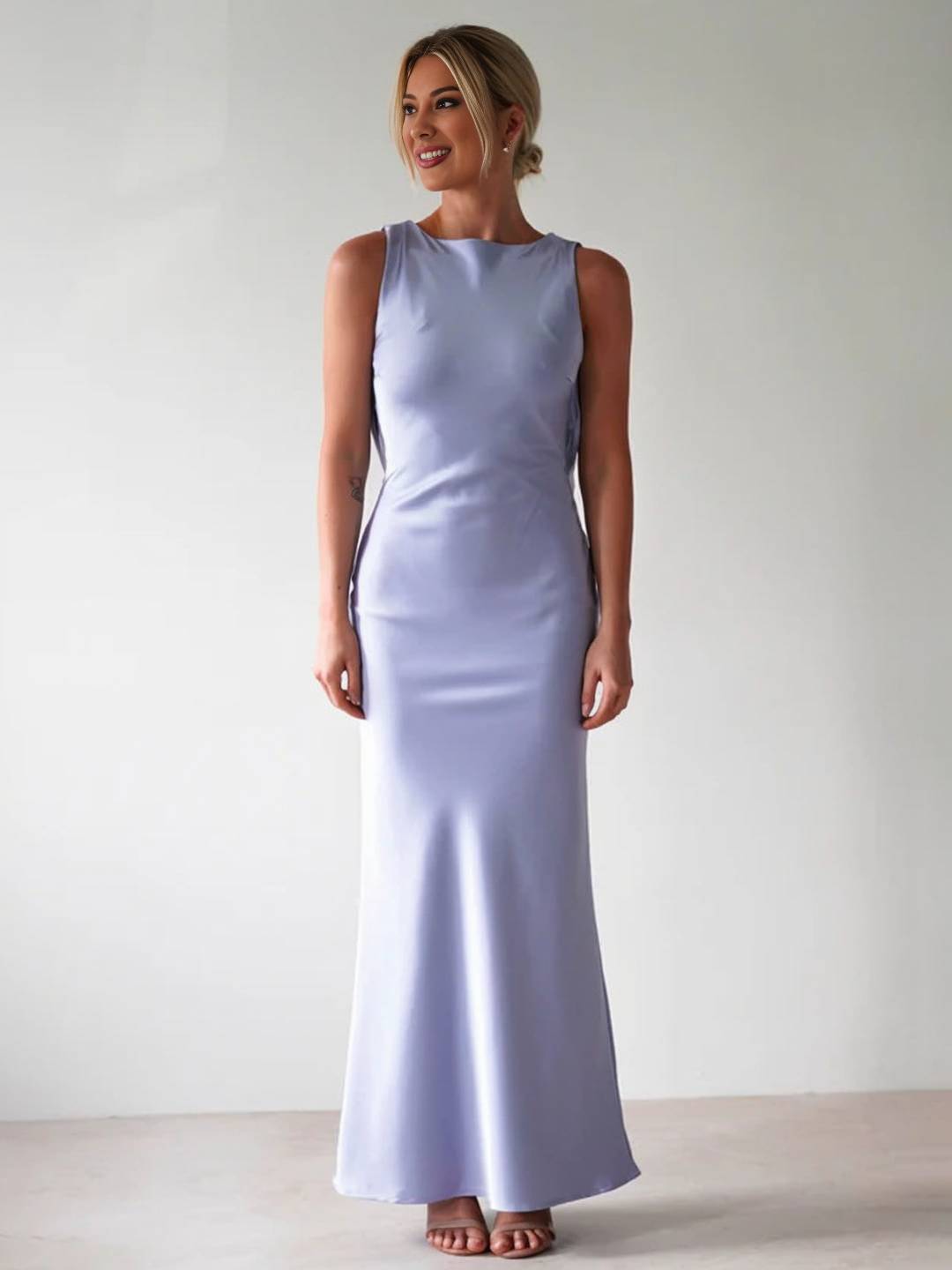 Yvette Robe de Soirée Femme – Longue Robe Sans Manches avec Dos Ouvert & Col Rond pour Gala