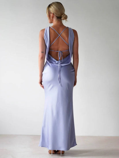 Yvette Robe de Soirée Femme – Longue Robe Sans Manches avec Dos Ouvert & Col Rond pour Gala