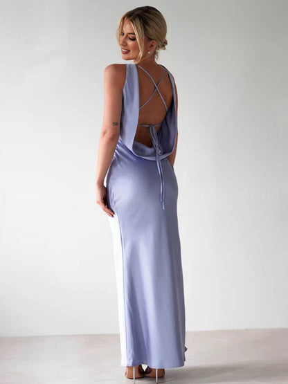 Yvette Robe de Soirée Femme – Longue Robe Sans Manches avec Dos Ouvert & Col Rond pour Gala