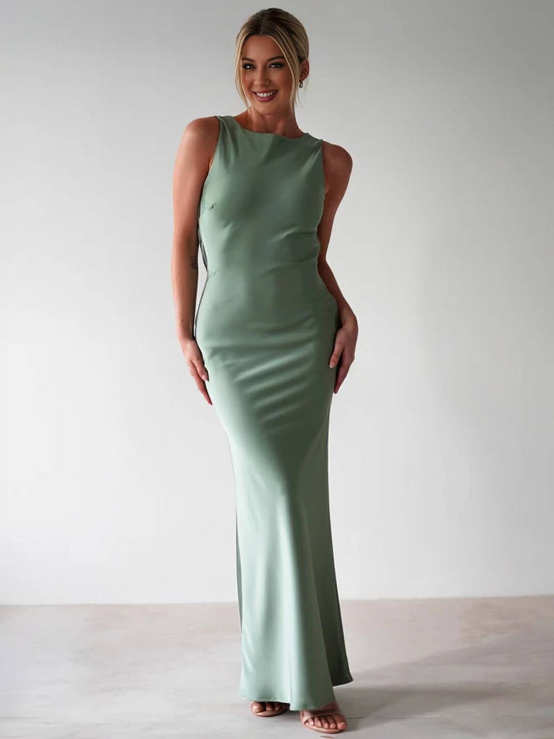 Yvette Robe de Soirée Femme – Longue Robe Sans Manches avec Dos Ouvert & Col Rond pour Gala