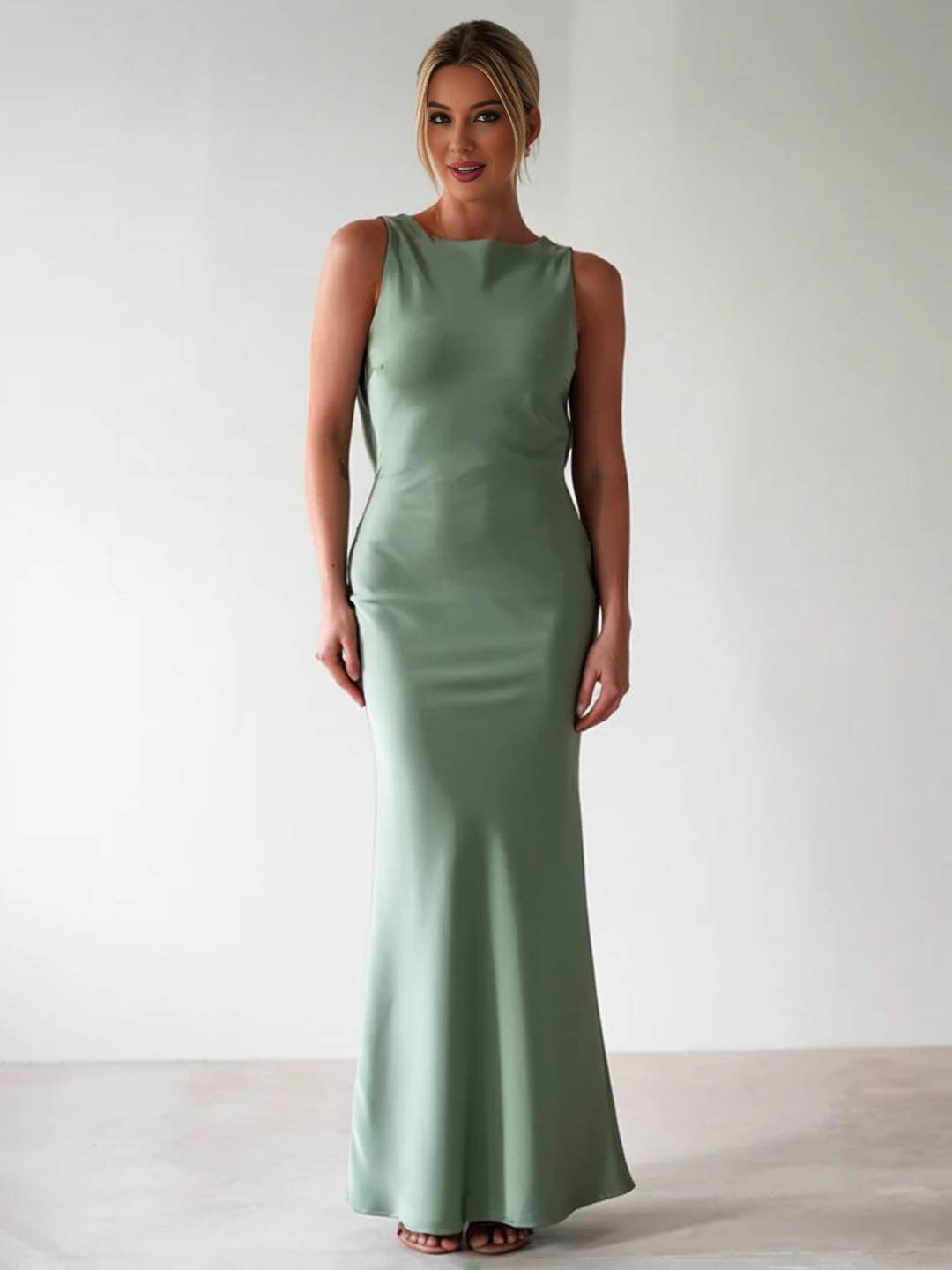 Yvette Robe de Soirée Femme – Longue Robe Sans Manches avec Dos Ouvert & Col Rond pour Gala