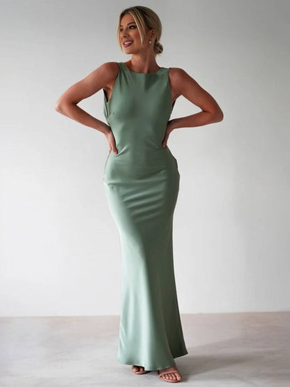 Yvette Robe de Soirée Femme – Longue Robe Sans Manches avec Dos Ouvert & Col Rond pour Gala