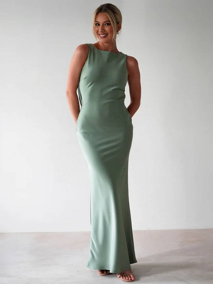 Yvette Robe de Soirée Femme – Longue Robe Sans Manches avec Dos Ouvert & Col Rond pour Gala