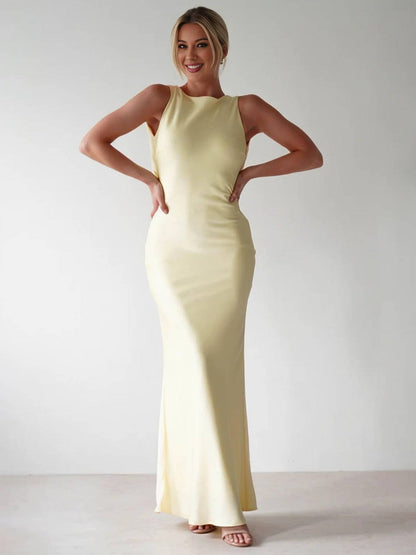 Yvette Robe de Soirée Femme – Longue Robe Sans Manches avec Dos Ouvert & Col Rond pour Gala