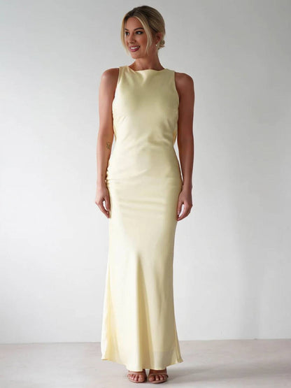 Yvette Robe de Soirée Femme – Longue Robe Sans Manches avec Dos Ouvert & Col Rond pour Gala