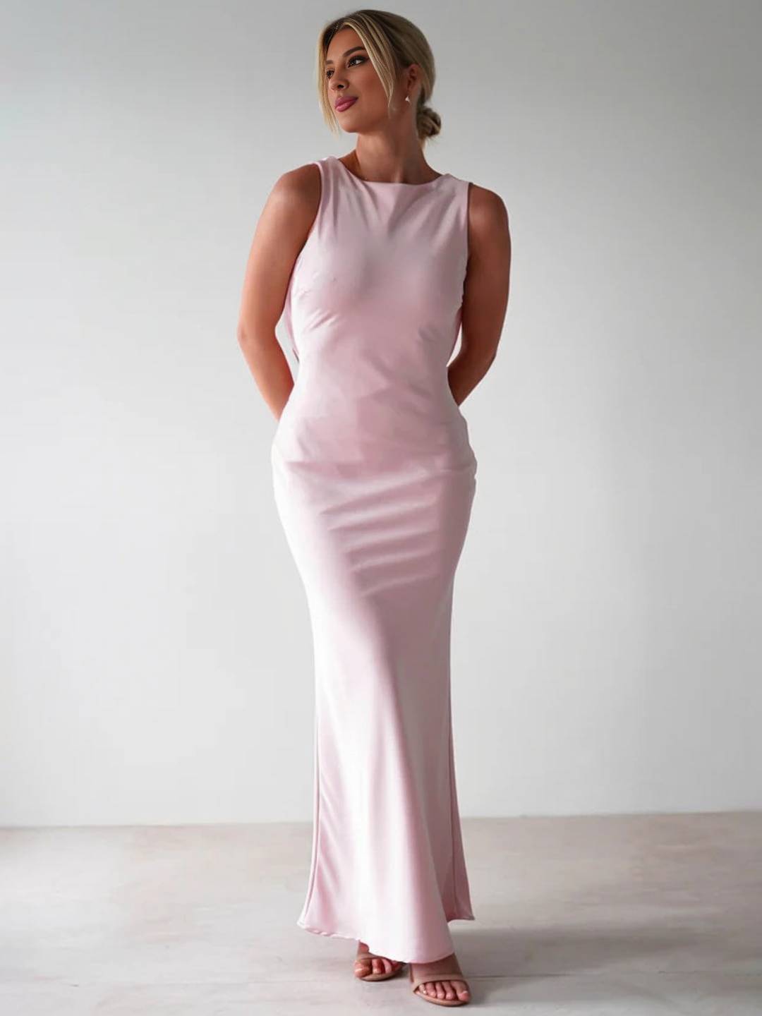 Yvette Robe de Soirée Femme – Longue Robe Sans Manches avec Dos Ouvert & Col Rond pour Gala