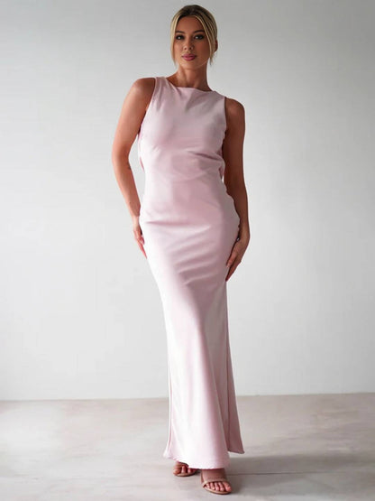 Yvette Robe de Soirée Femme – Longue Robe Sans Manches avec Dos Ouvert & Col Rond pour Gala